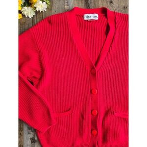 Vintage Celina Yang Red Cotton Chunky Knit Cardigan Sweater Womens L Oversized